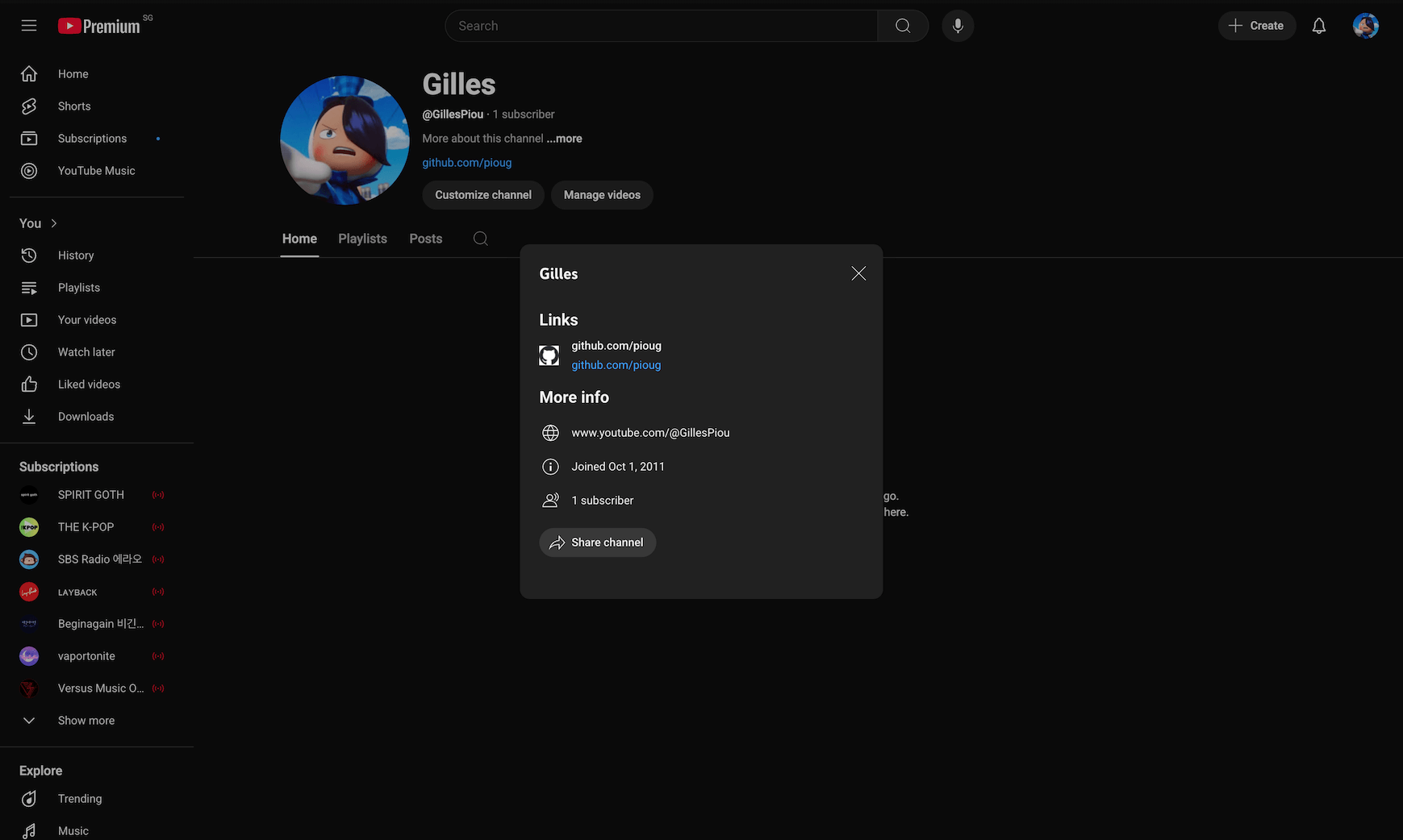 Favicons displayed for links on YouTube channel profile