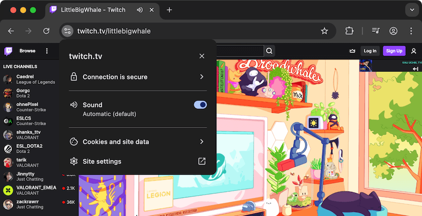 Site settings in Chrome